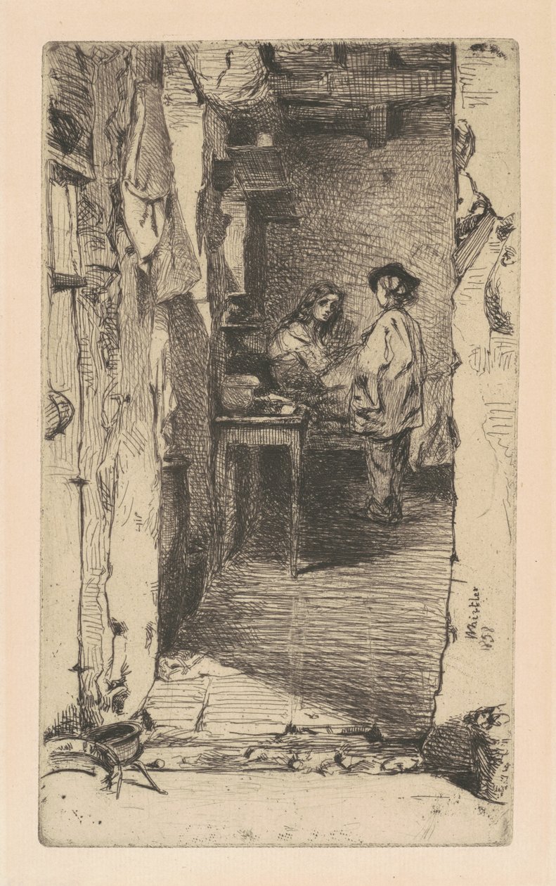 Voddenrapers, Quartier Mouffetard, Parijs door James Abbott McNeill Whistler