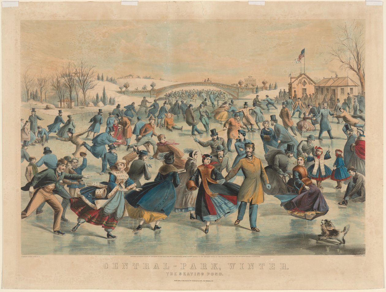 Central Park, winter: De schaatsvijver door James Merritt Ives