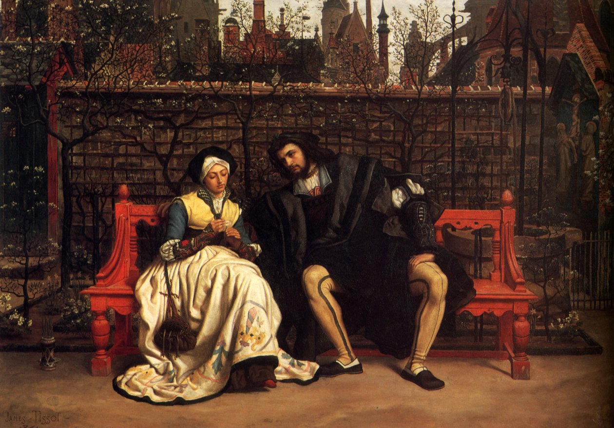 Faust en Marguerite in de tuin door James Tissot