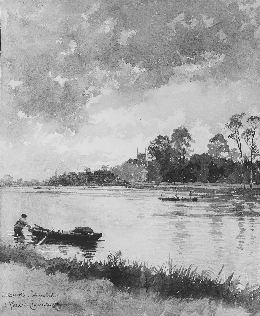 Rivierscène in Engeland door James Wells Champney