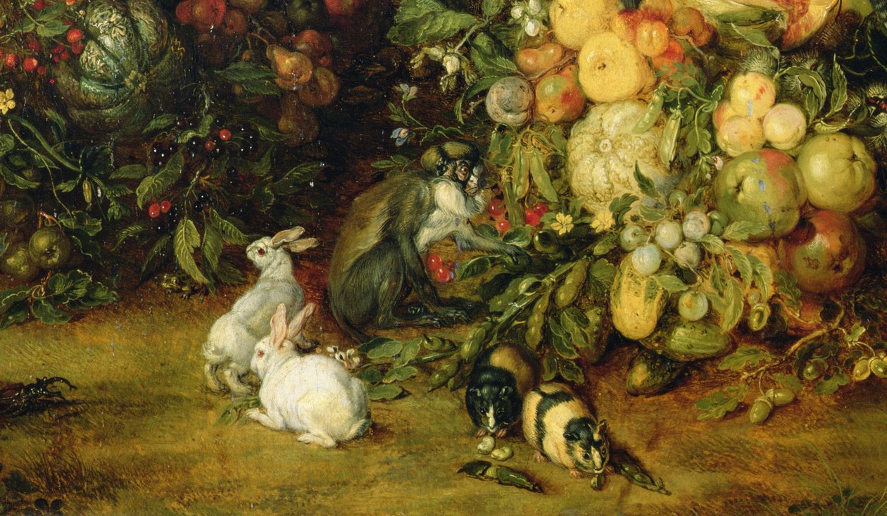 De Maagd en het kind in een krans van fruit en bloemen, detail van dieren, ca. 1614-18 (detail) door Jan and Rubens, P.P. Brueghel