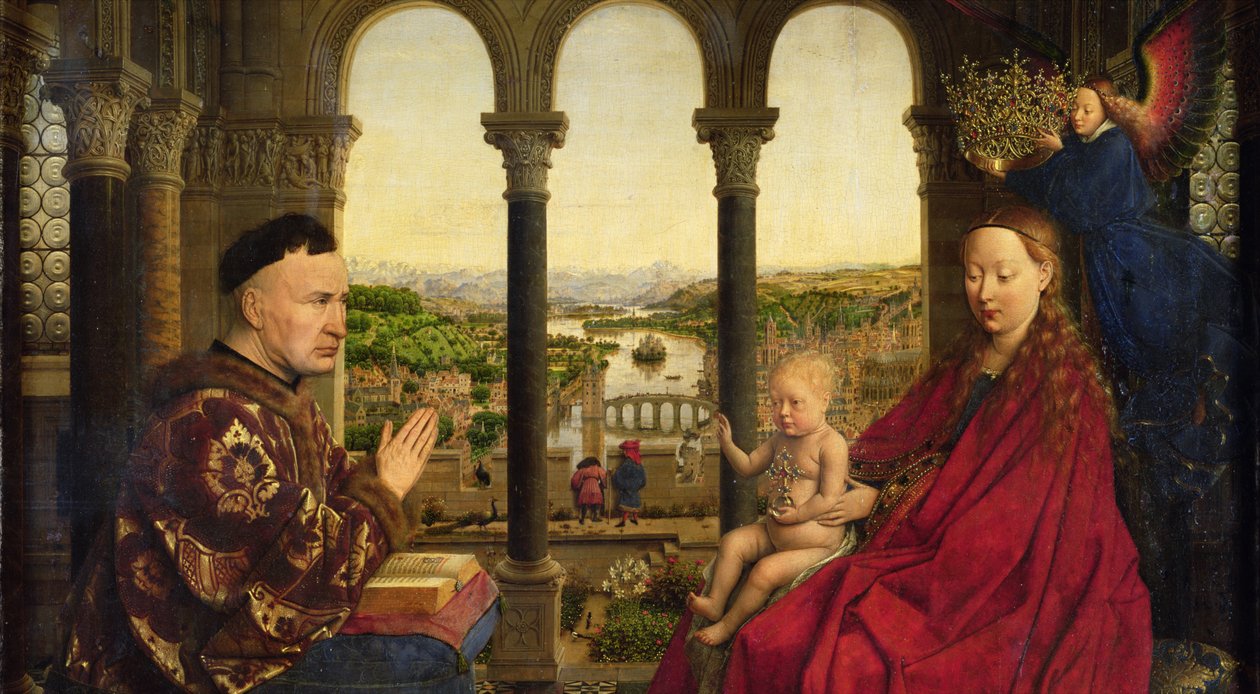 De Rolin Madonna (La Vierge au Chancelier Rolin), c.1435 (paneel) (detail) door Jan van Eyck