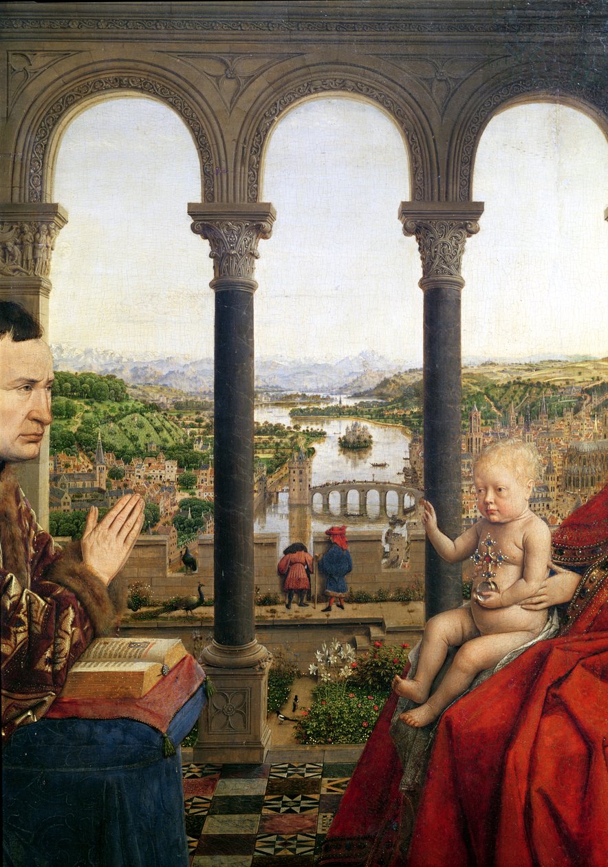 De Rolin Madonna (La Vierge de Chancelier Rolin), detail van het uitzicht tussen de kolommen, ca.1435 door Jan van Eyck