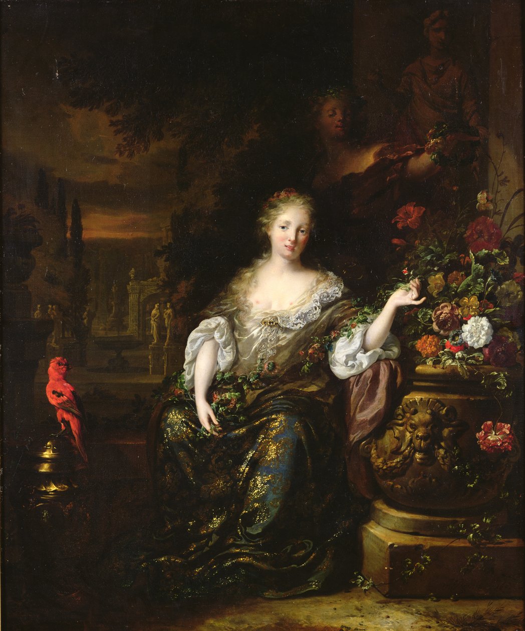 Vrouw zittend in een park, 1688 door Jan Baptist Weenix