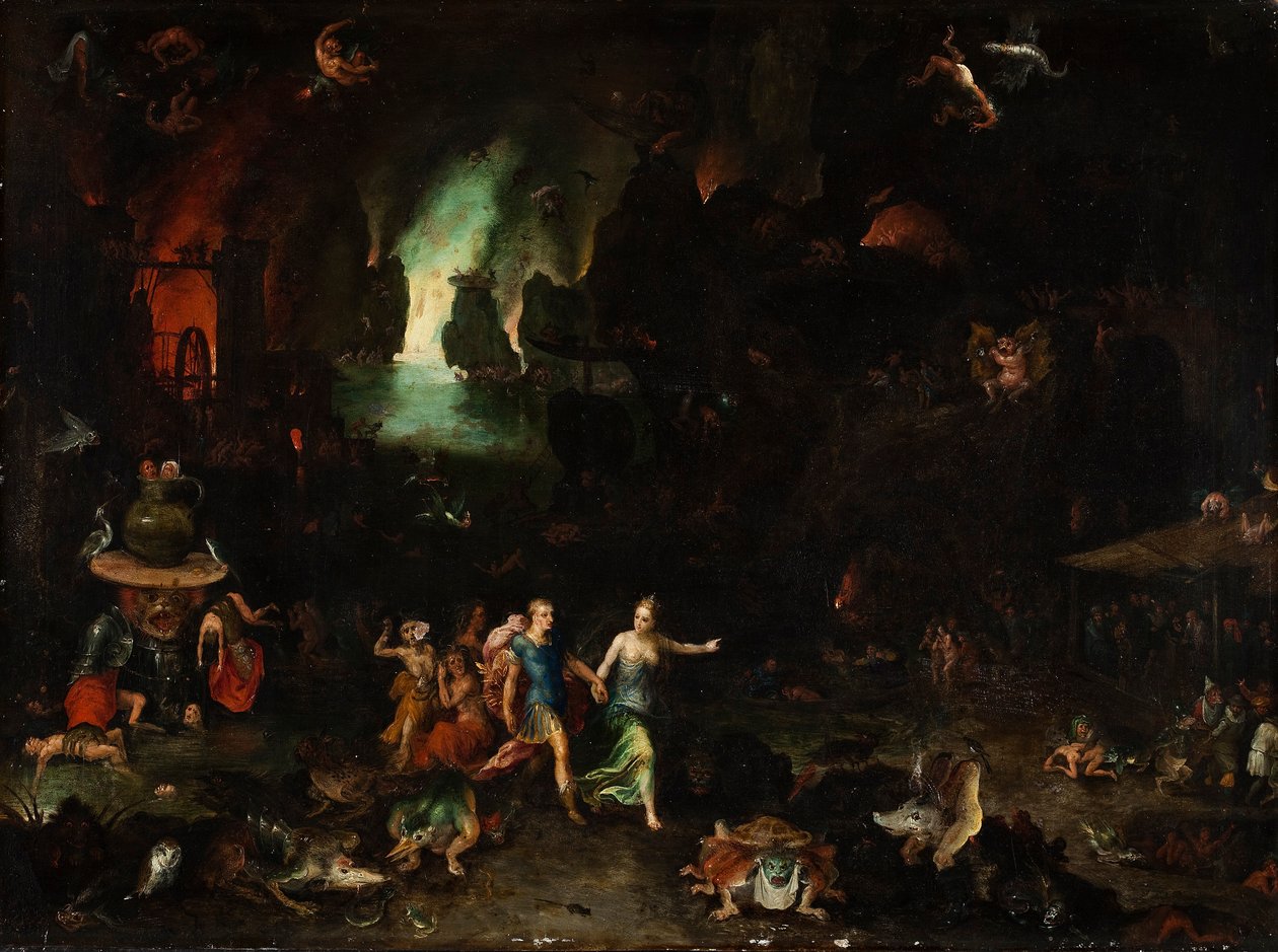 Aeneas en de Cumaeense Sibylle in de onderwereld door Jan the Elder Brueghel