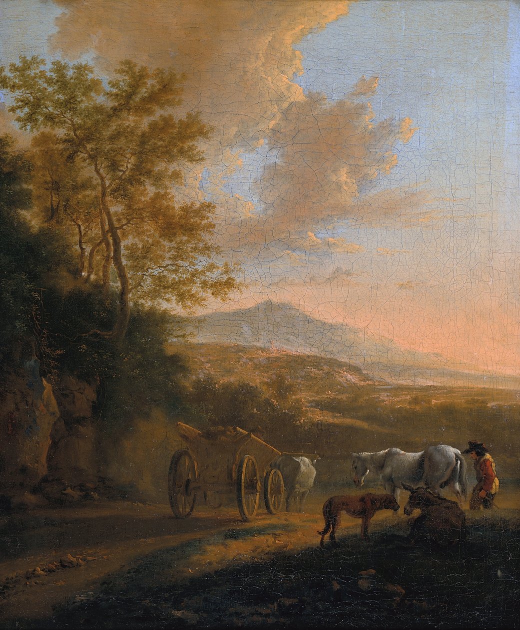 Italiaans landschap met een ossenkar door Jan Dirksz Both