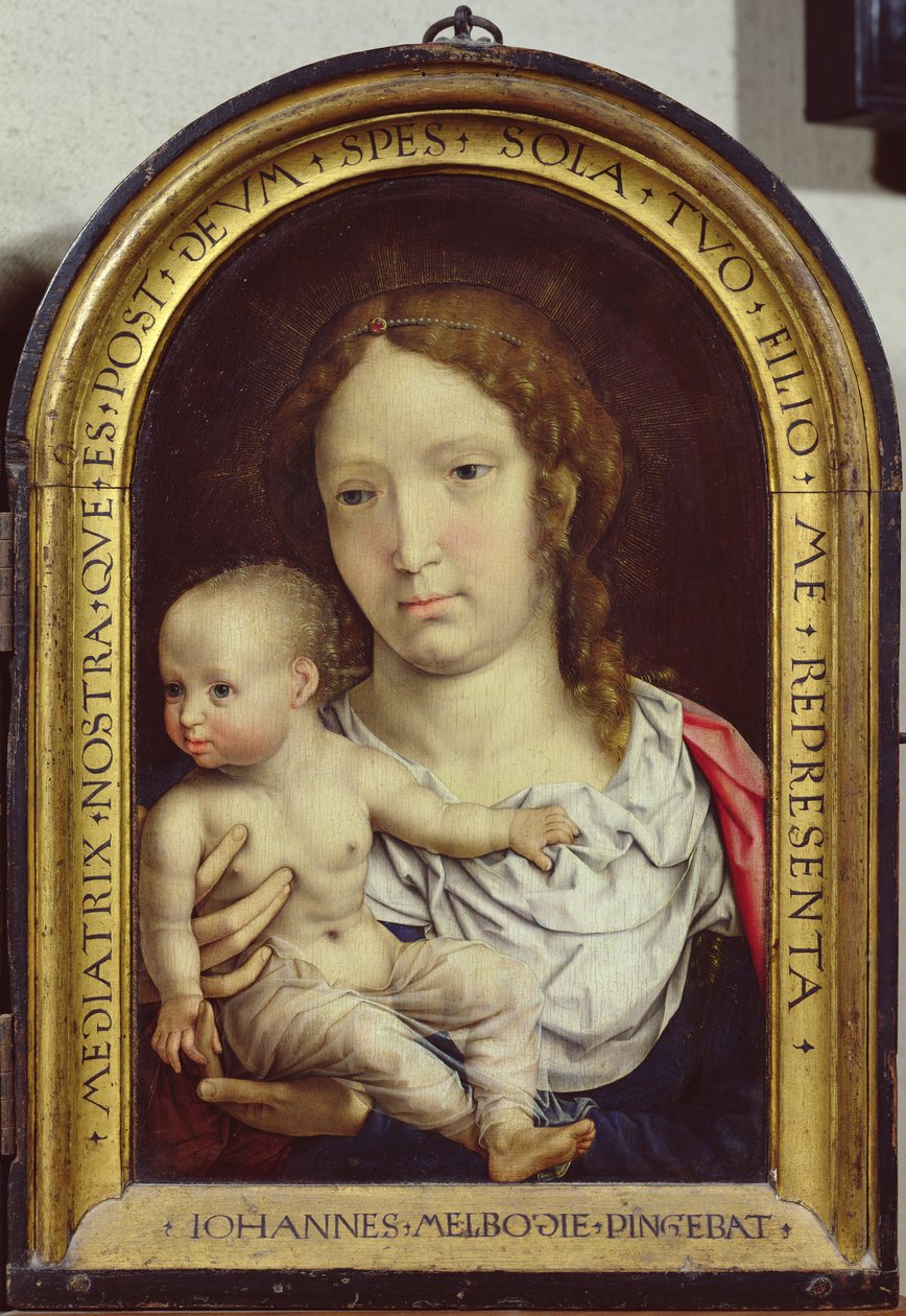 Het Carondelet-diptiek: rechterpaneel met de Maagd en het Kind, 1517 door Jan Gossaert
