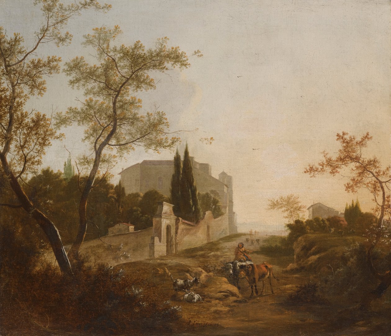 Landschap met een ruiter bij een villa door Jan Snellink