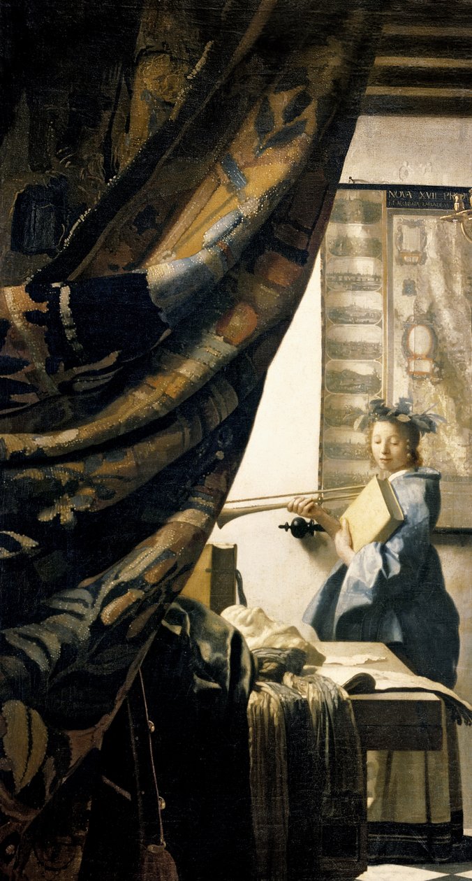 Het Atelier van de Kunstenaar (detail) door Jan Vermeer van Delft