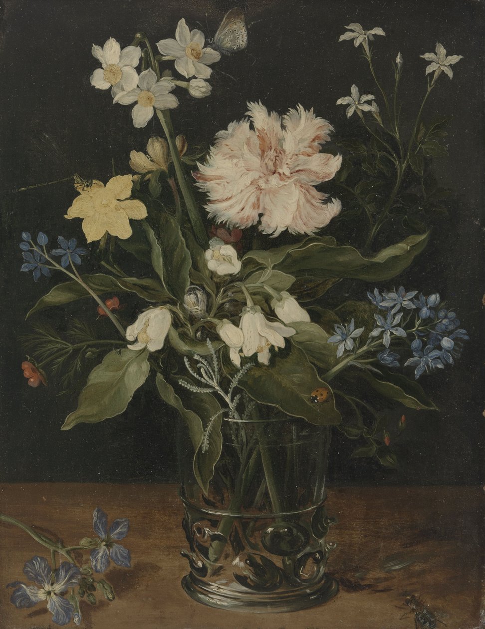 Stilleven met bloemen in een glas door Jan the Elder Brueghel