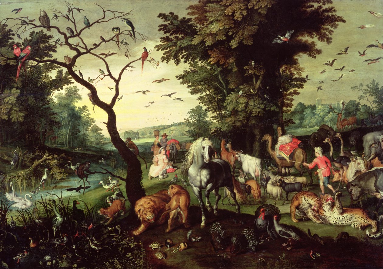 De dieren gaan de ark van Noach binnen door Jan the Elder Brueghel