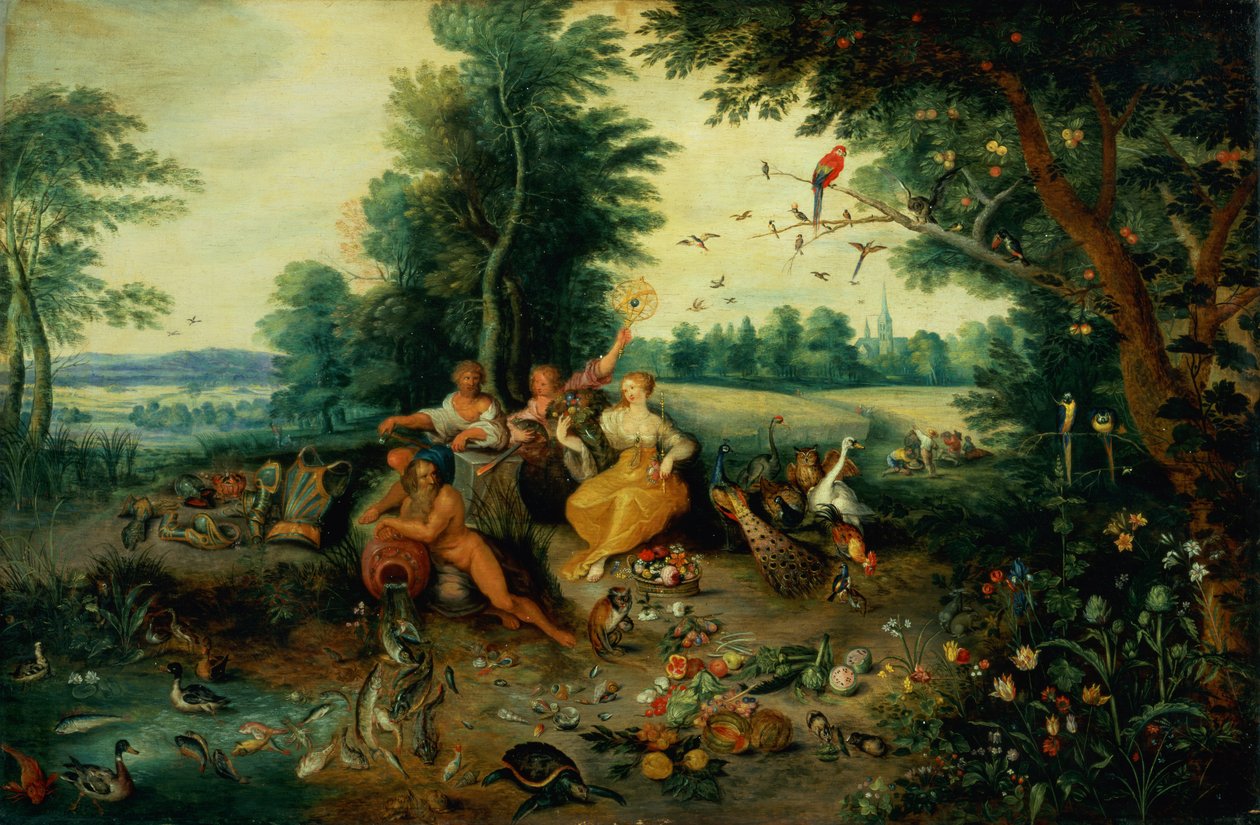 De Vier Elementen (paneel) door Jan Brueghel the Younger