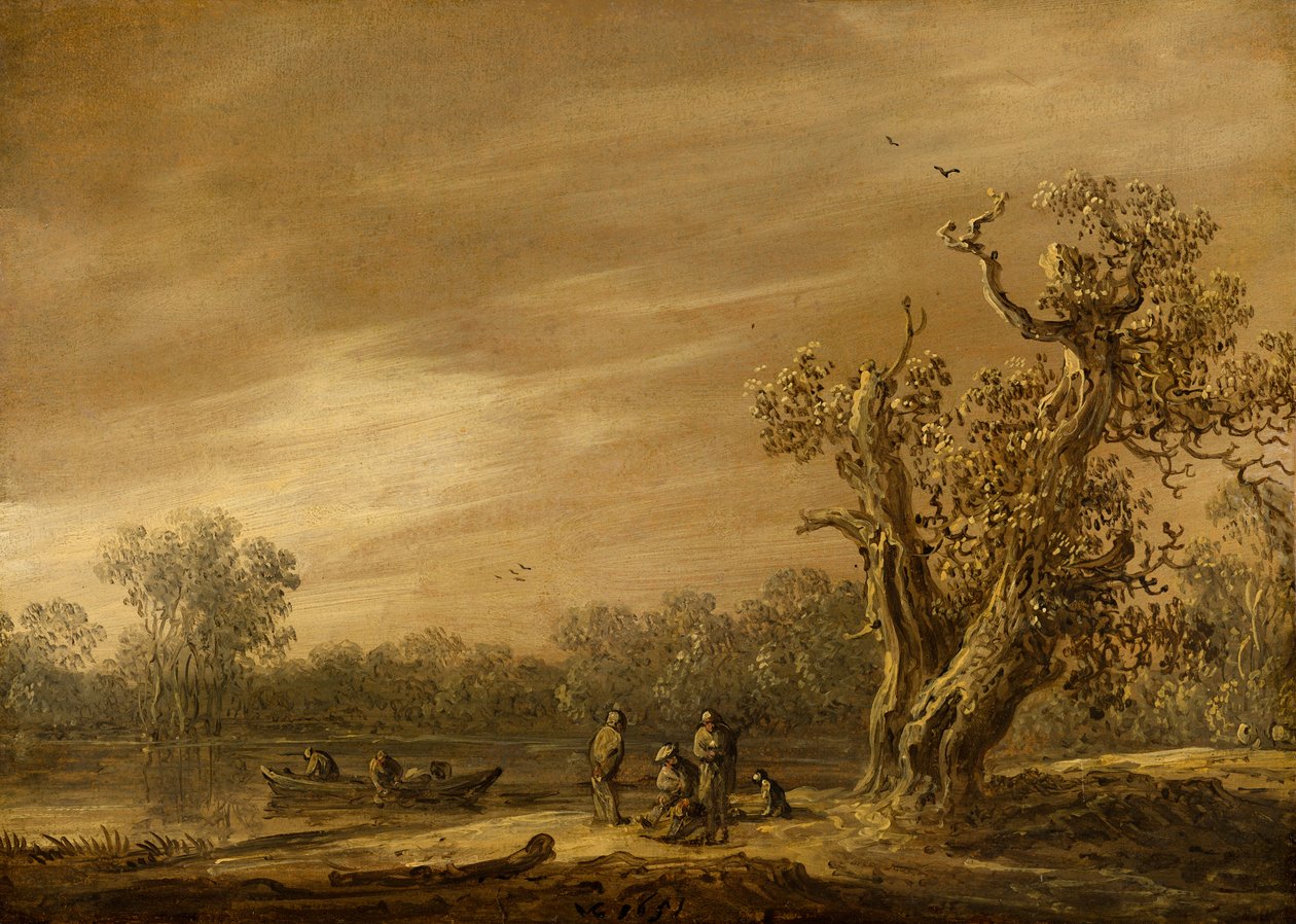 Vissers aan de oevers van een plas door Jan Josephsz van Goyen