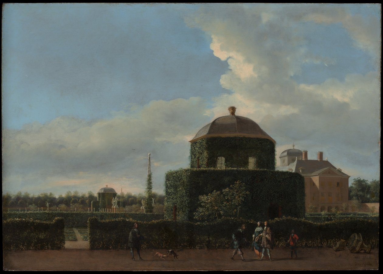 Het Huis ten Bosch in Den Haag en zijn formele tuin (zicht vanuit het oosten) door Jan van der Heyden