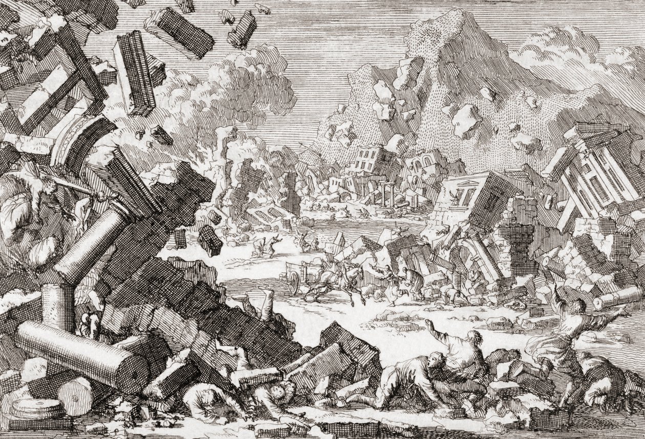 Aardbeving van 1667 in Dubrovnik, Kroatië door Jan (after) Luyken
