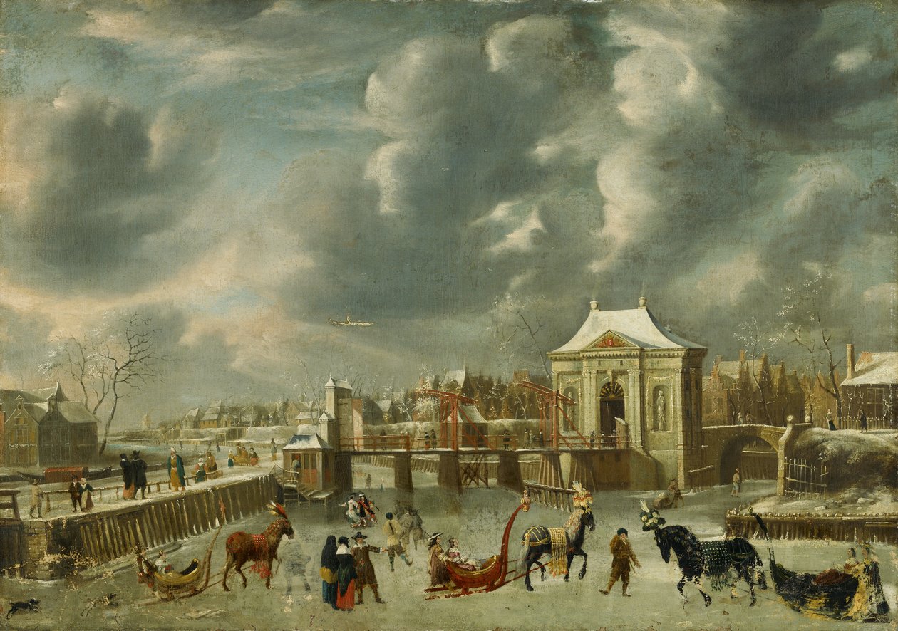 Heiligewegspoort in de winter door Jan Abrahamsz. Beerstraten