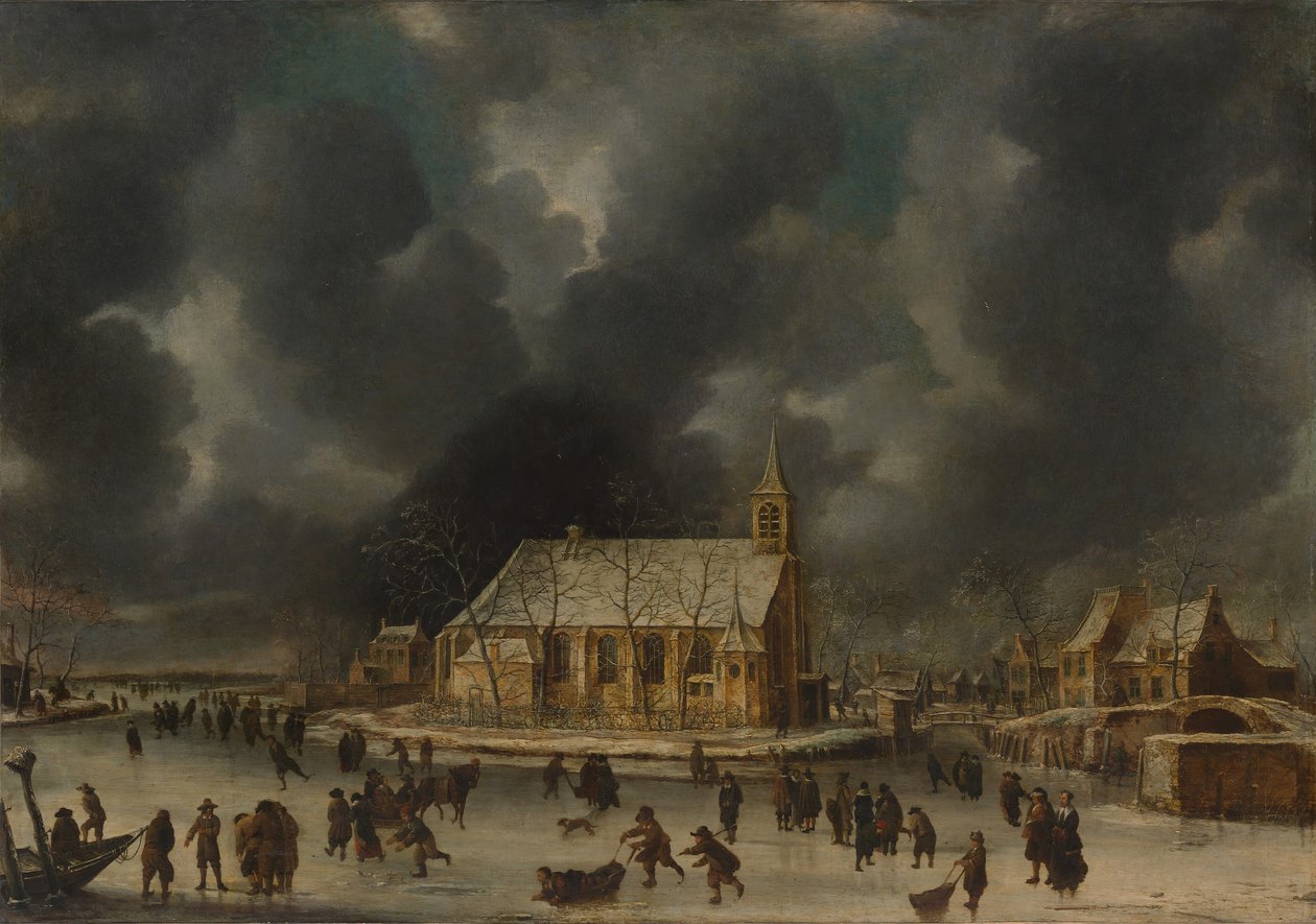 Schaatsen bij Sloten, nabij Amsterdam door Jan Abrahamsz. Beerstraten