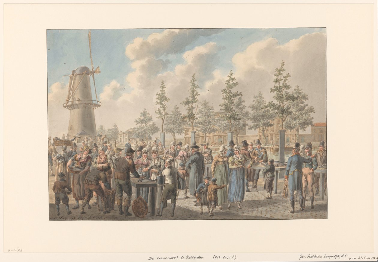 De vismarkt te Rotterdam, 1816 door Jan Anthonie Langendijk Dzn