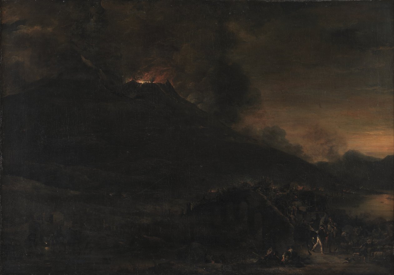 Vesuvius uitbarsting bij zonsondergang door Jan Asselijn