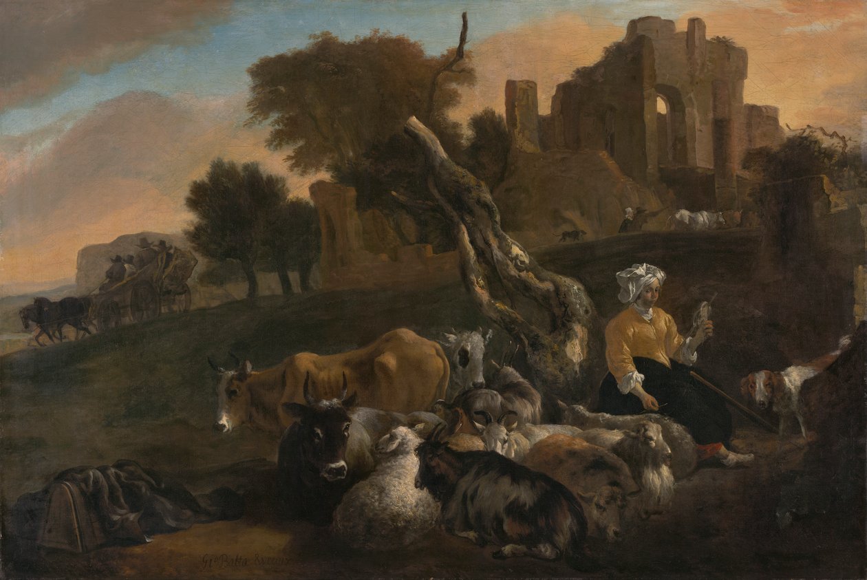 Landschap met herderin door Jan Baptist Weenix