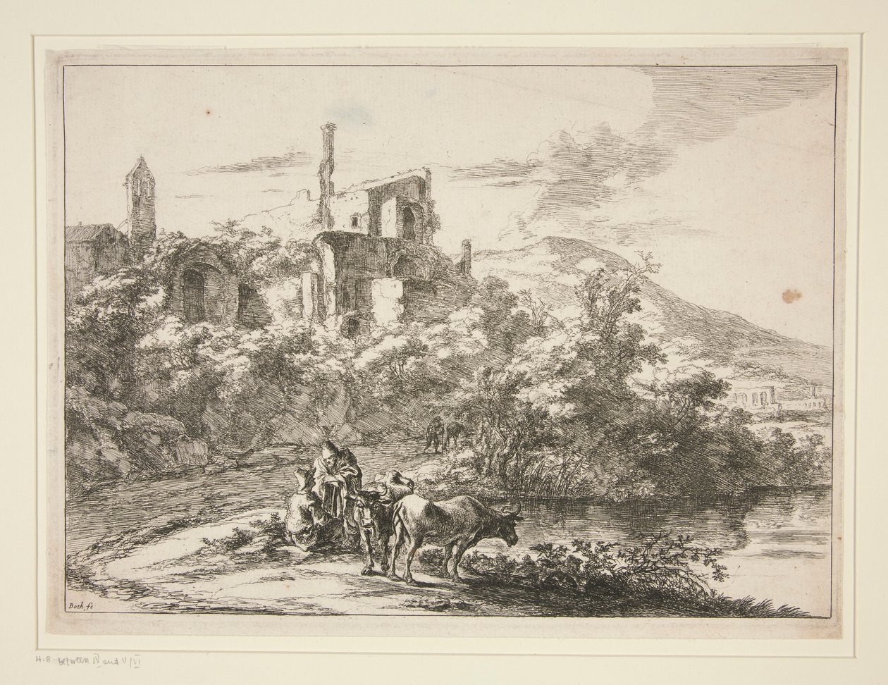 De twee koeien bij een rivier. Tivoli door Jan Both