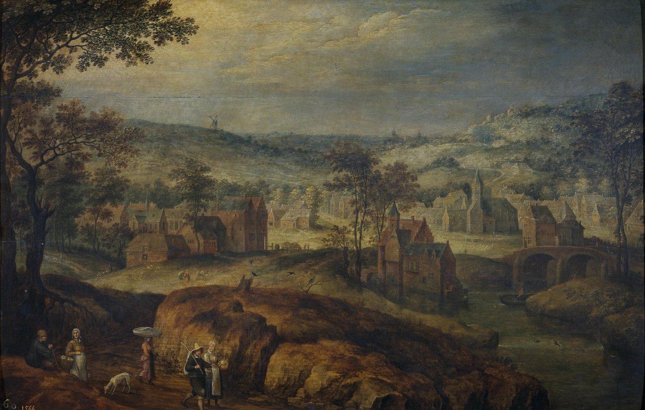 Landschap met dorp door Jan Brueghel the Elder