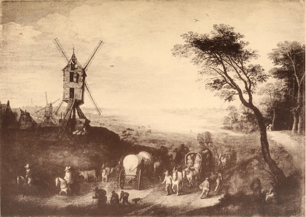 Landschap met windmolen door Jan Brueghel the Elder