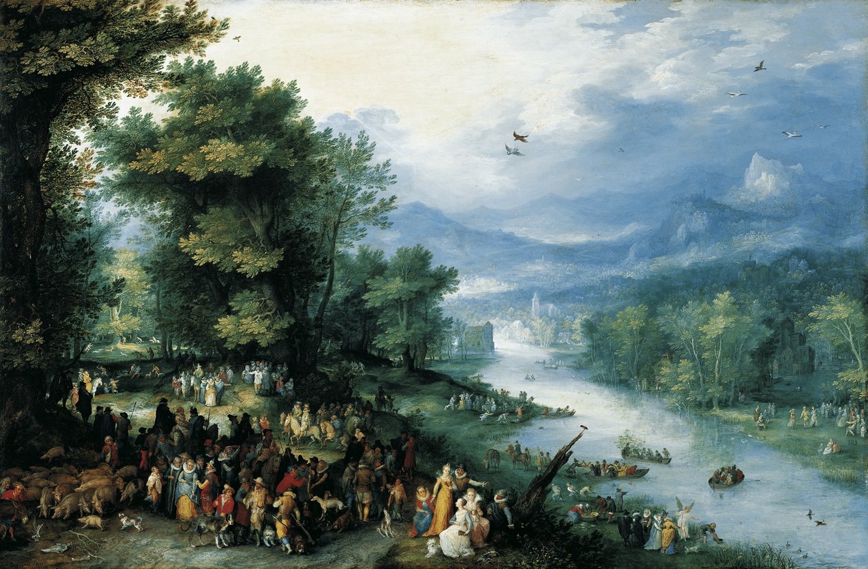 Landschap met de jonge Tobias door Jan Brueghel the Elder