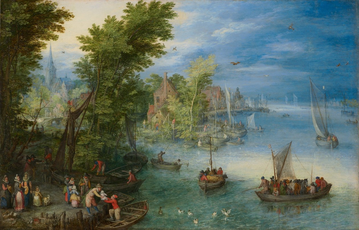 Rivierlandschap, 1607 door Jan Brueghel the Elder