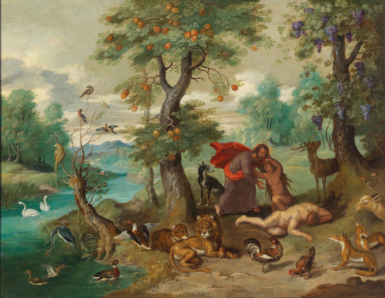 De schepping van Eva door Jan Brueghel the Younger