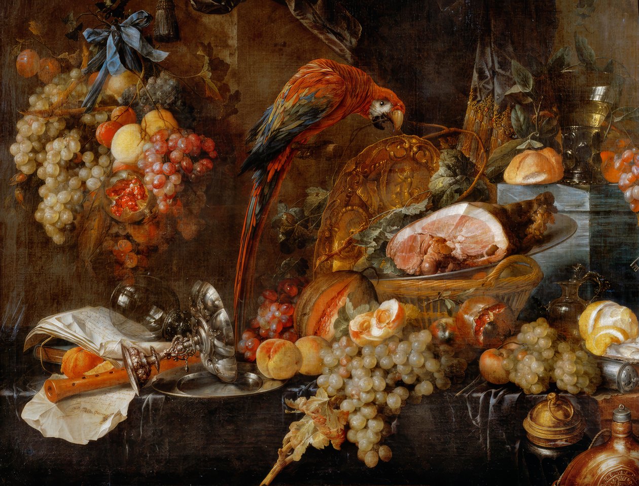 Stilleven met papegaai door Jan Davidsz de Heem