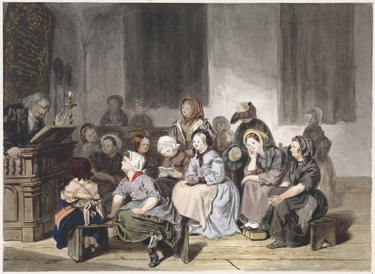 Kerkdienst met meisjes door Jan Fabius Czn