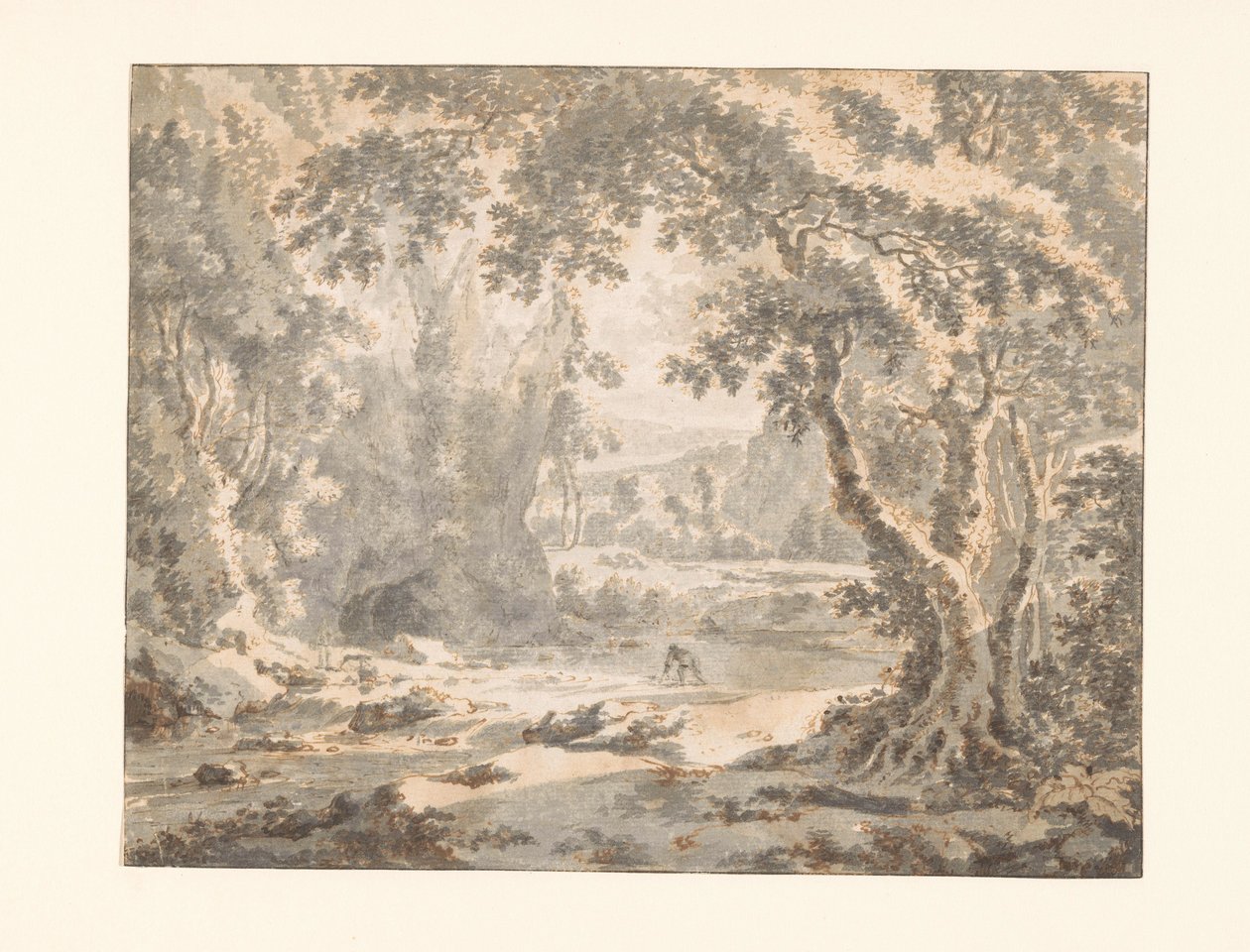 Rivier in een bosachtig berglandschap door Jan Hackaert