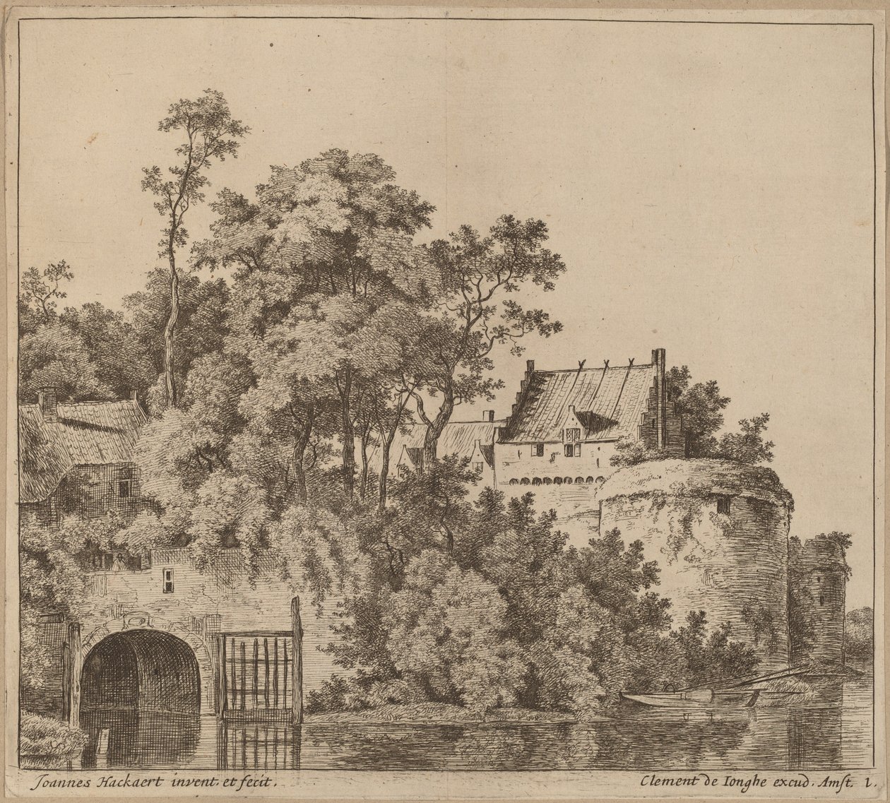 Kleine stad (Stadspoort bij Gorkum?) door Jan Hackaert