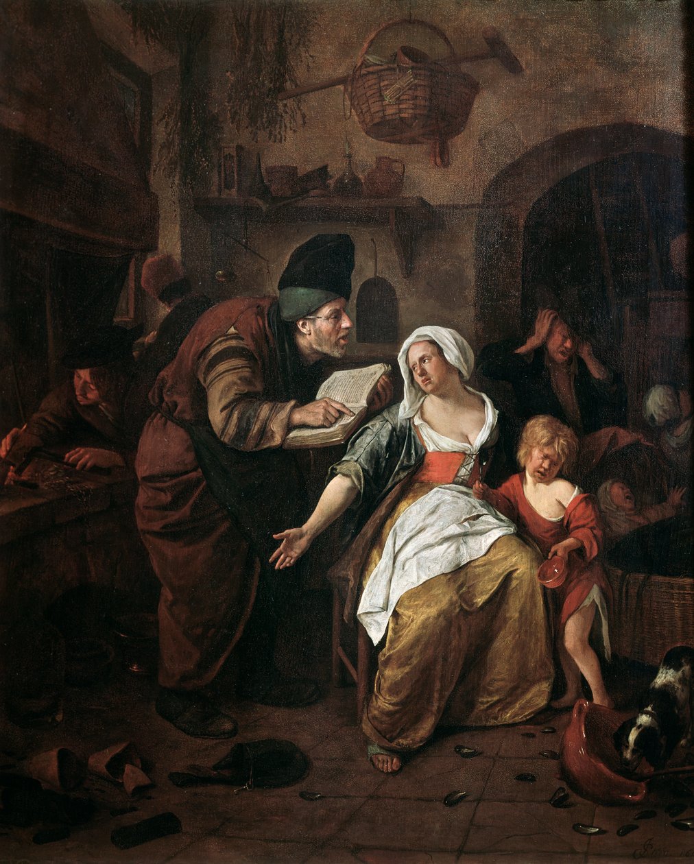 De alchemist (detail) door Jan Havicksz. Steen