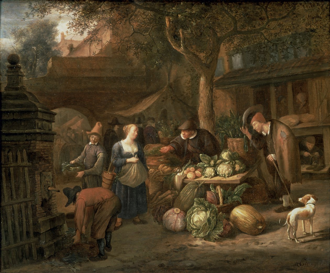 Marktscène (paneel) door Jan Havickszoon Steen