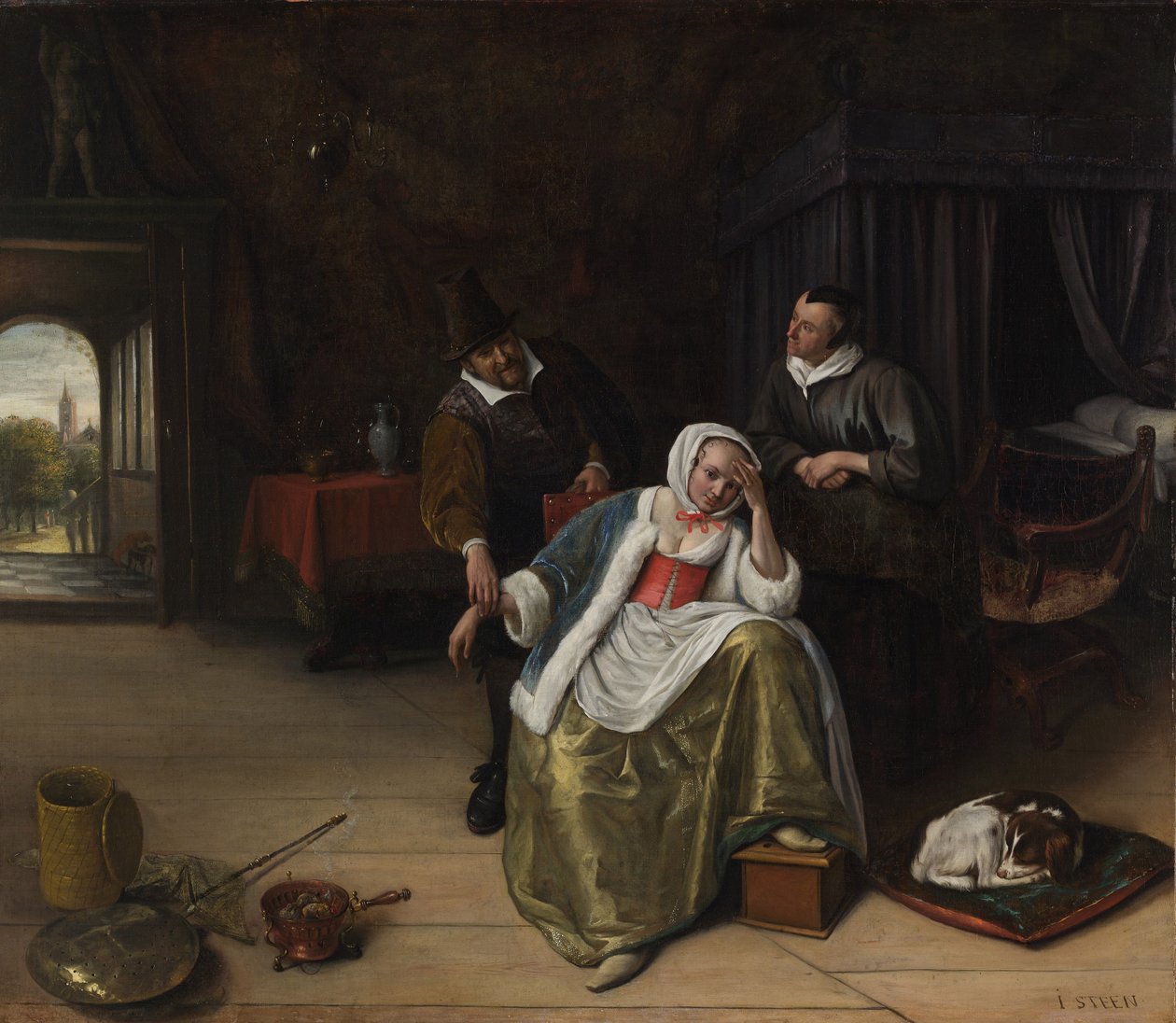 Het Zieke Meisje, c.1660 door Jan Havickszoon Steen