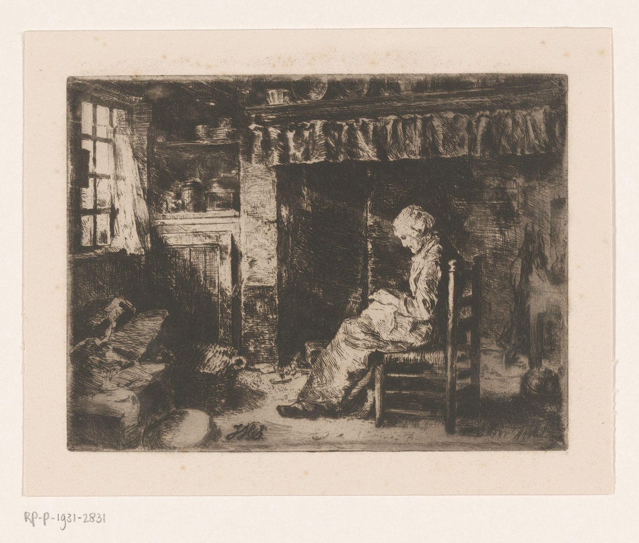 Zittende vrouw in een interieur door Jan Hendrik Scheltema