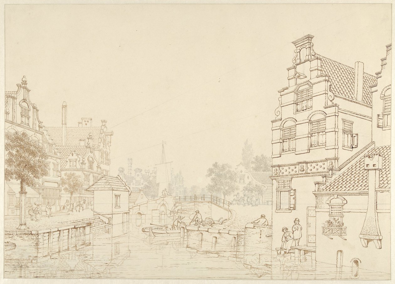 Een gracht in een stad door Jan Hendrik Verheijen