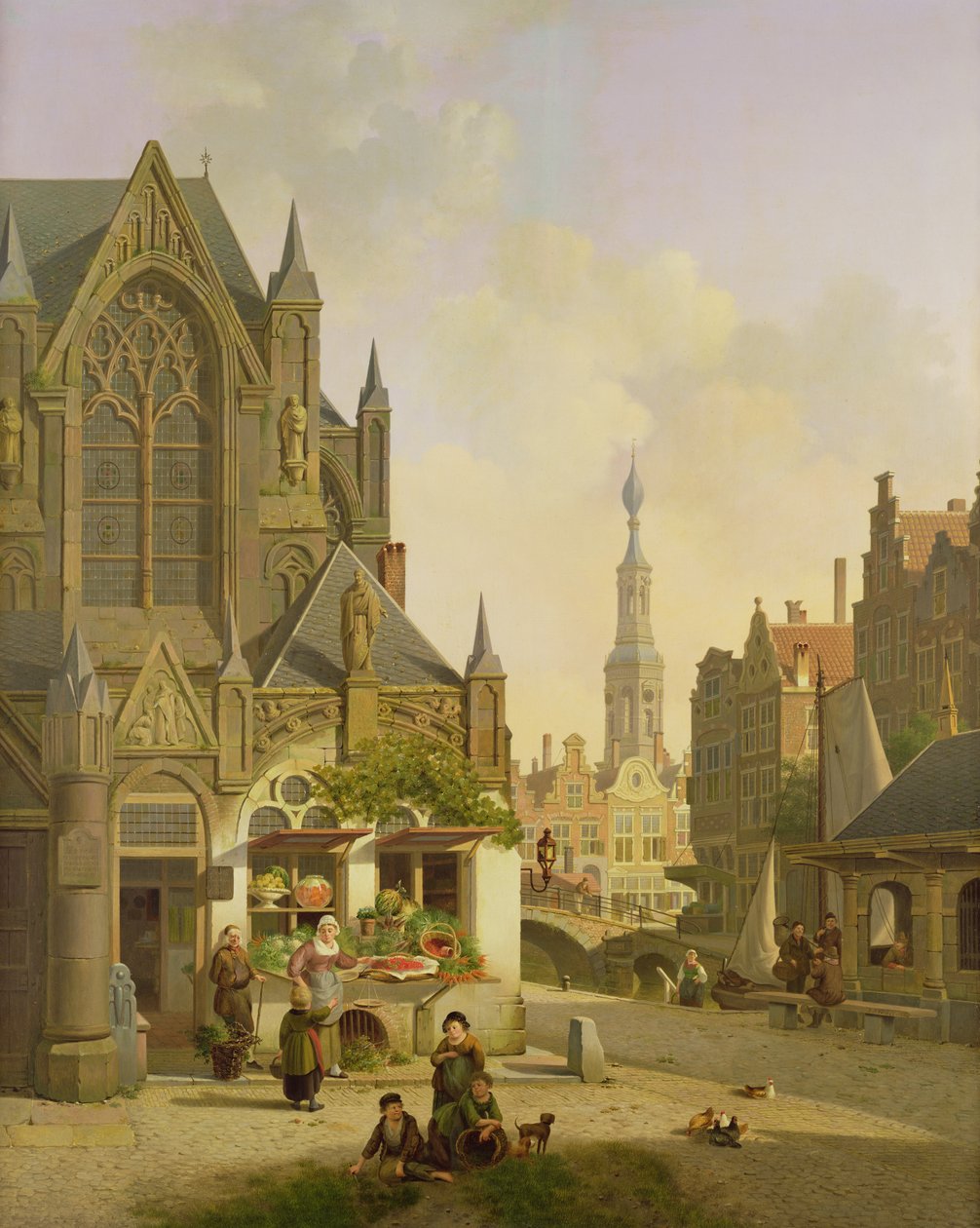 Groentekraam in een Nederlandse stad door Jan Hendrik Verheyen