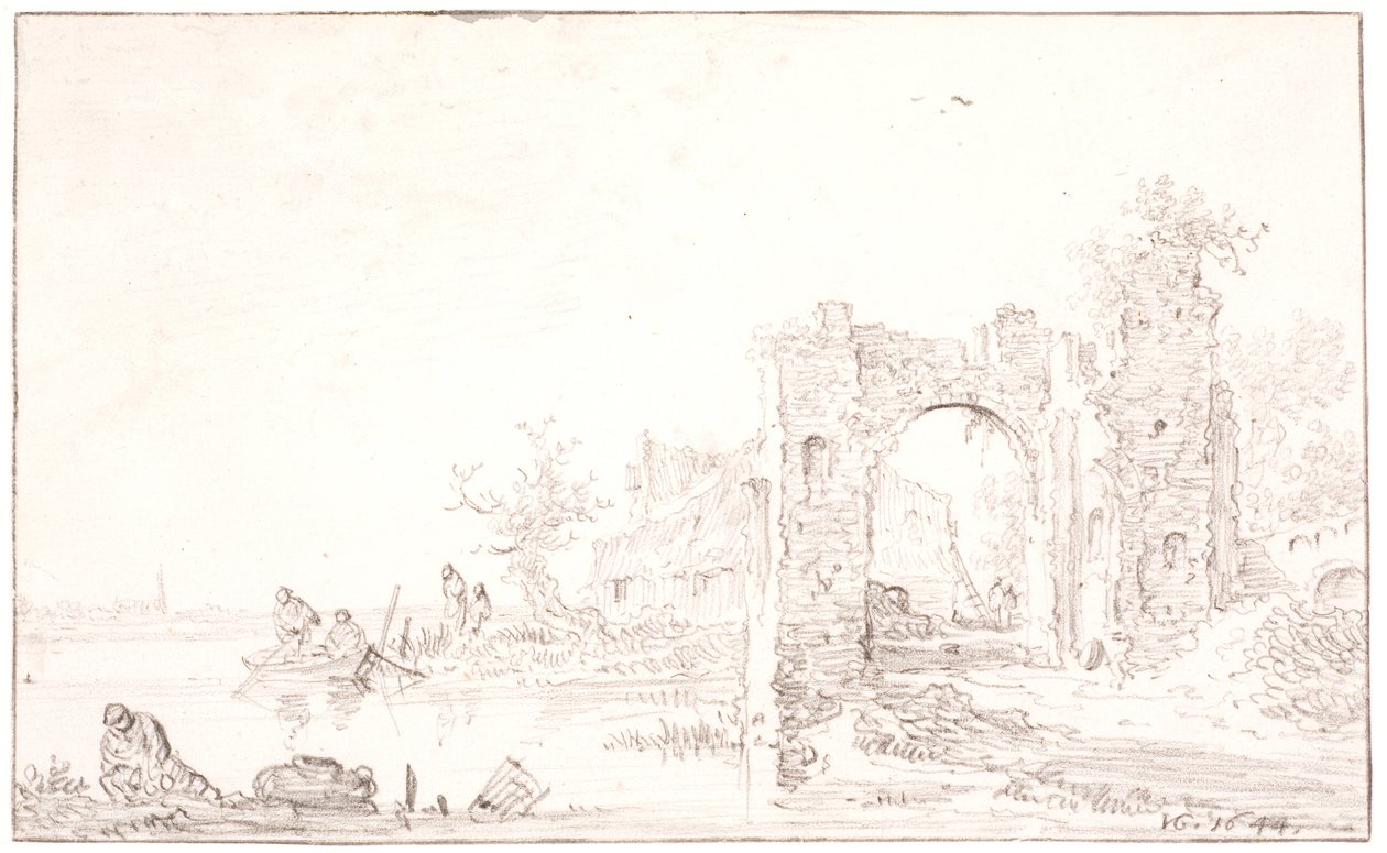 Rivierlandschap met een ruïne door Jan Josefsz van Goyen