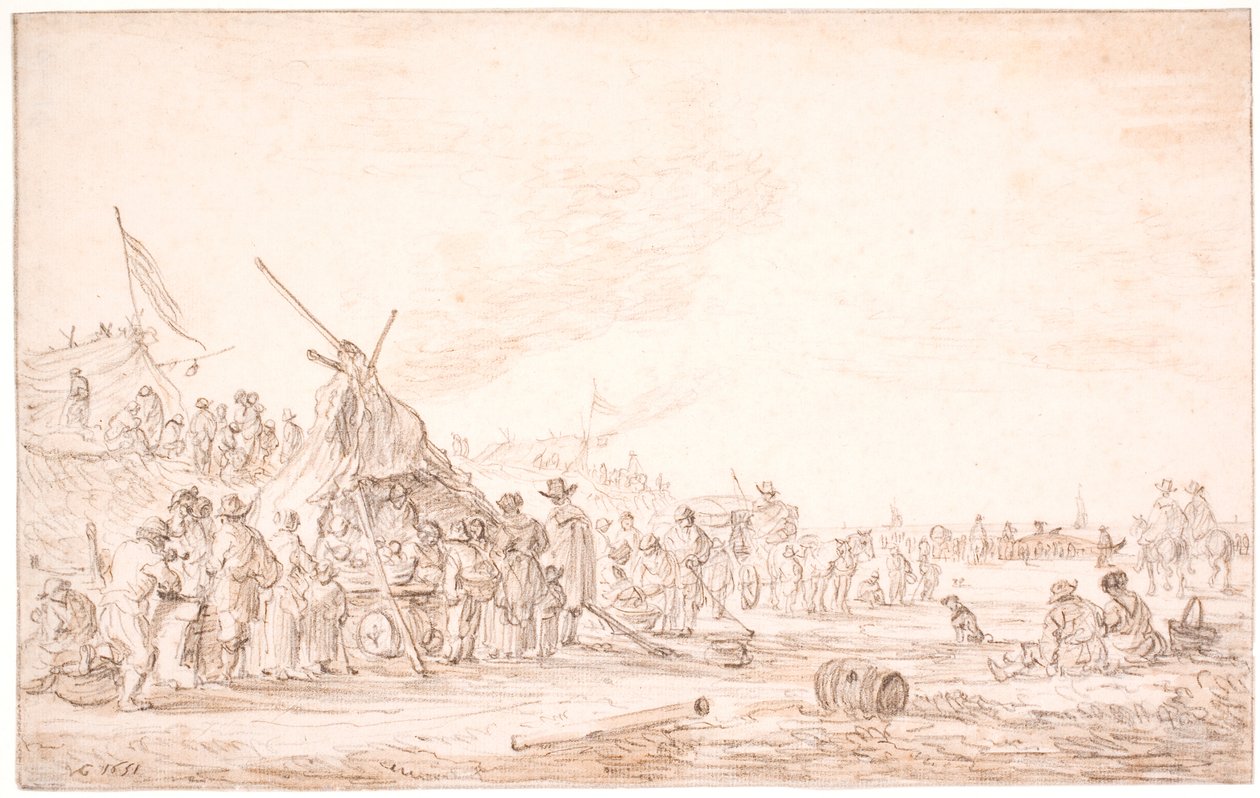 Kustlandschap met een gestrande walvis door Jan Josefsz van Goyen