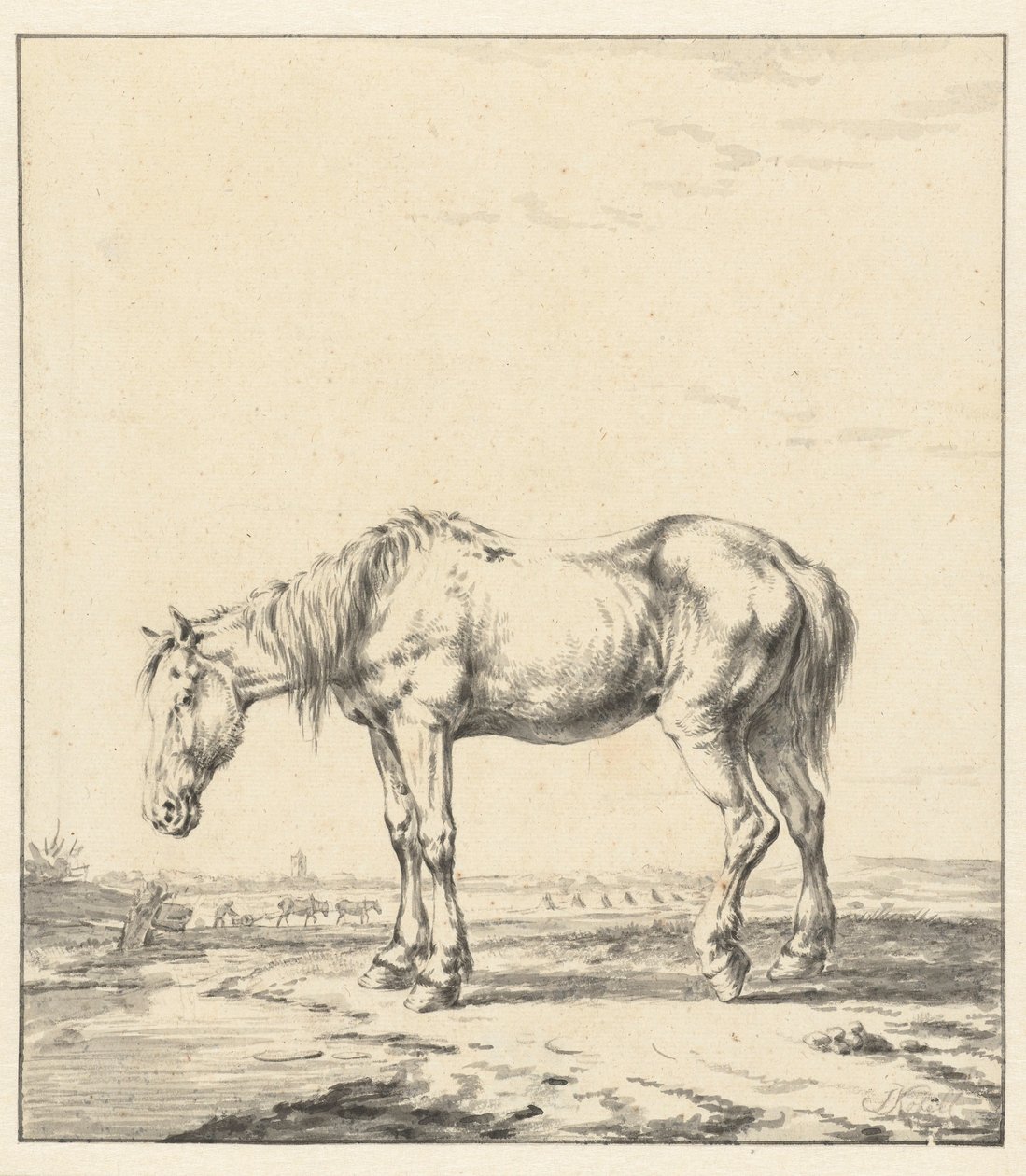Oud paard bij een water staande door Jan Kobell (II)