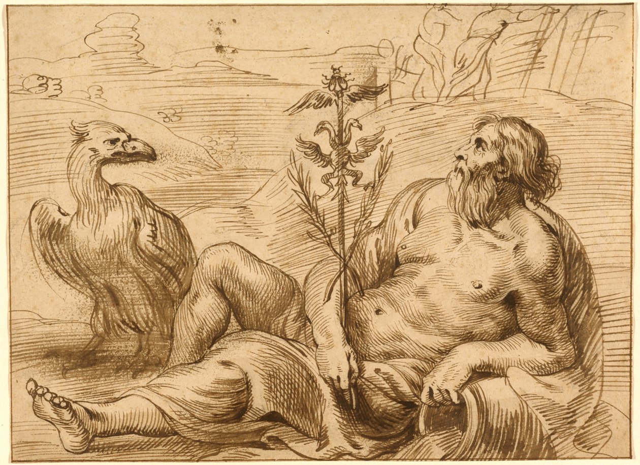 Riviergod met een Adelaar door Jan Lievens