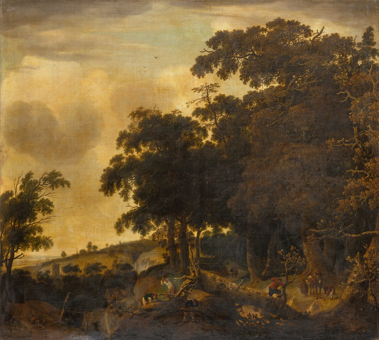 Een bebost landschap met houthakkers door Jan Looten