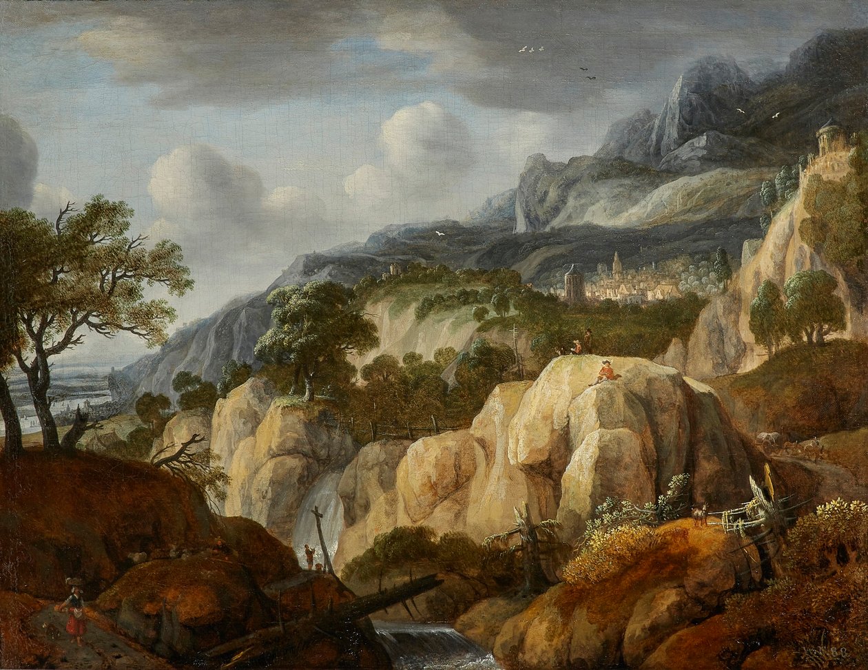 Berglandschap met een tekenaar door Jan Looten