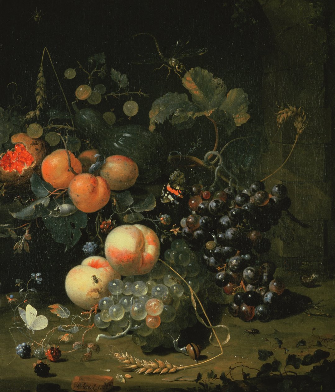 Stilleven met fruit en bloemen door Jan Mortel