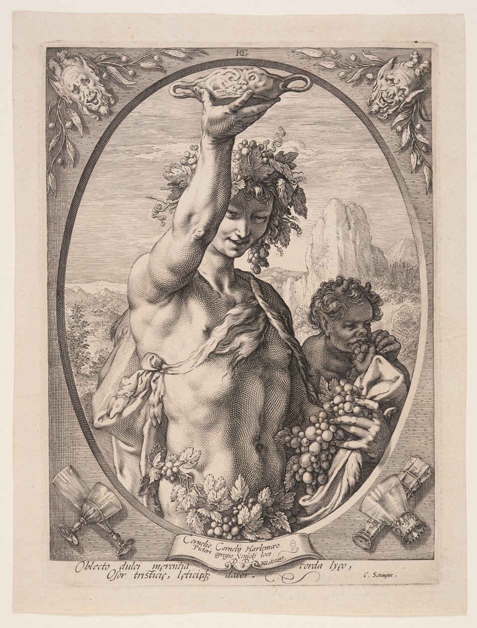 Bacchus, uit Drie heidense goden en godinnen door Jan Saenredam