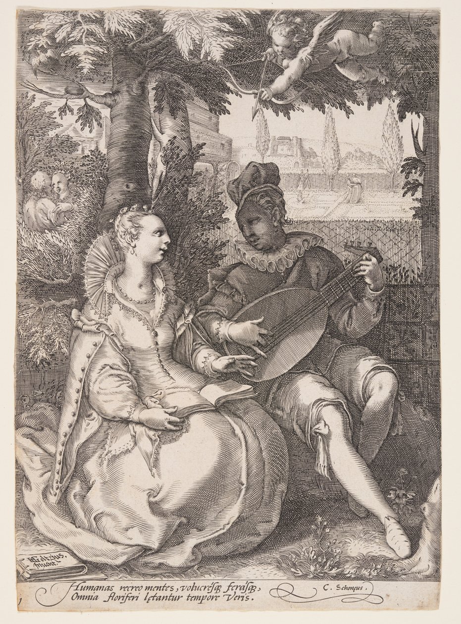 Lente (Music-Making Couple), uit De vier seizoenen door Jan Saenredam