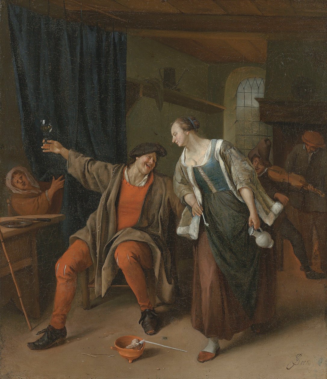 Een boerenechtpaar in een herberg door Jan Steen